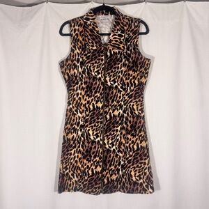 Vintage Leopard Print Corduroy Sleeveless Mini Dress